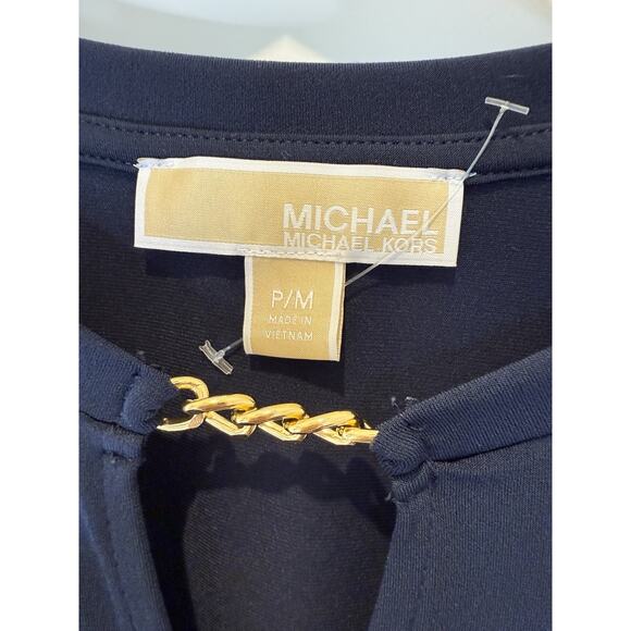 MICHAEL Michael Kors Women’s Navy Chain-Neck Flutter Sleeve Top (P/M) - Picture 2 of 8